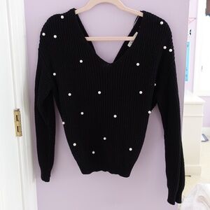 Jessica Simpson Black Low Back Sweater with Pearls